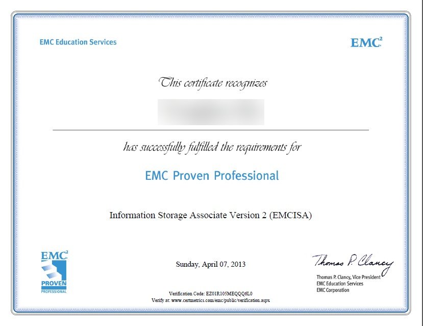 EMC Proven Professional 存储认证